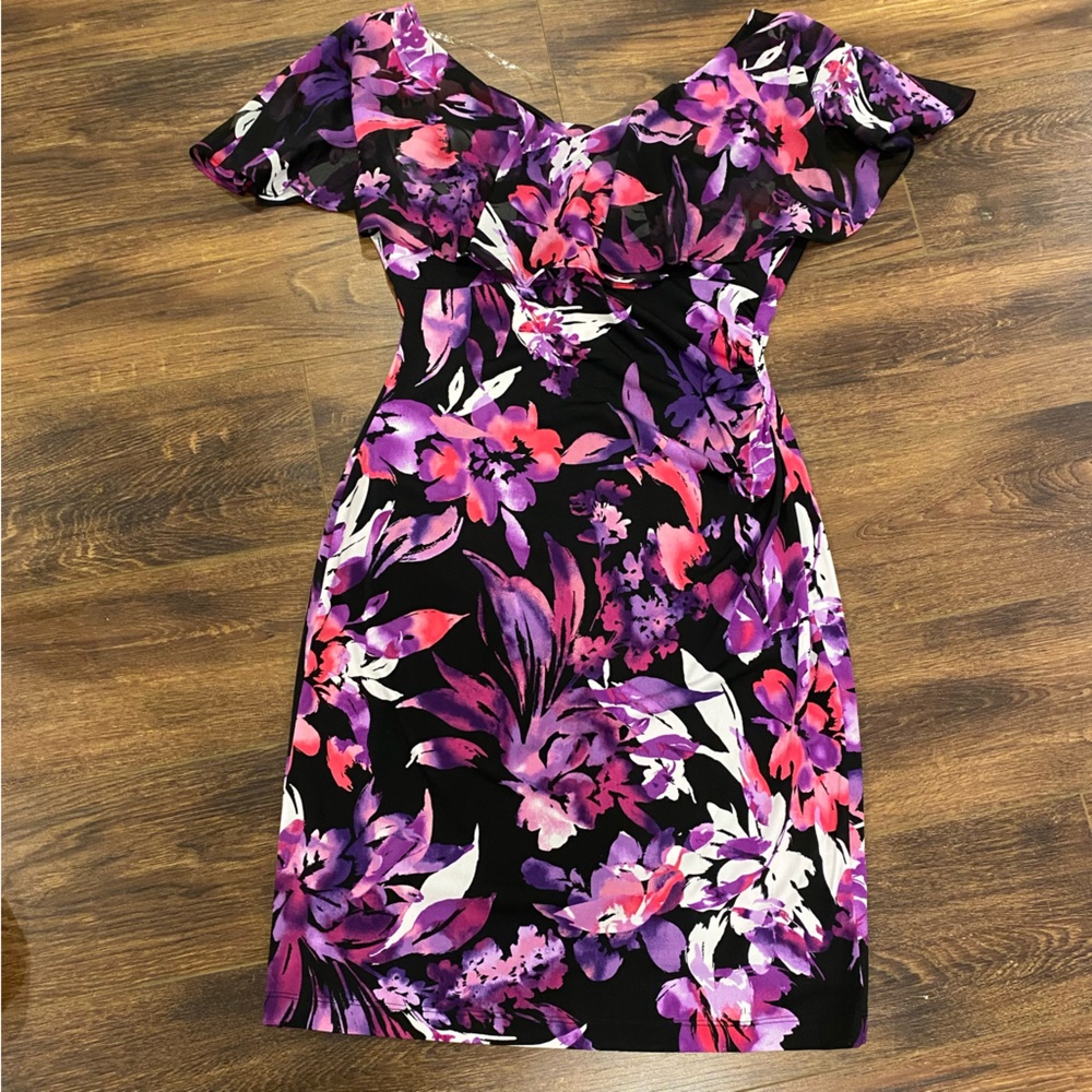 Floral Off-Shoulder Bodycon Dress in Purple & Pink